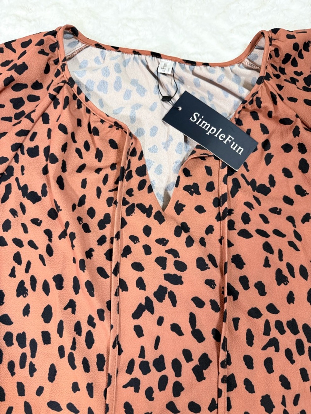 Simple Fun Rust Spot Print Flutter Sleeve Top - Picture 3 of 12